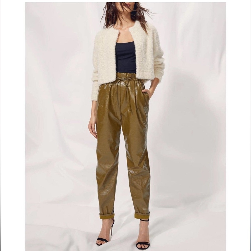 Wilfred Jive Pant Faux Leather Olive Green High Waist Paperbag Trouser
